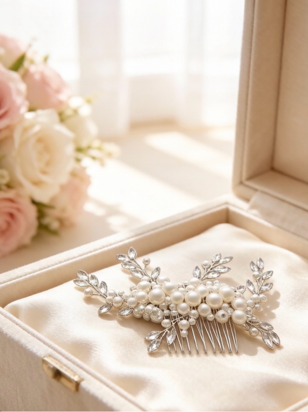 Pearl and Crystal Bridal Hair Comb - Silver